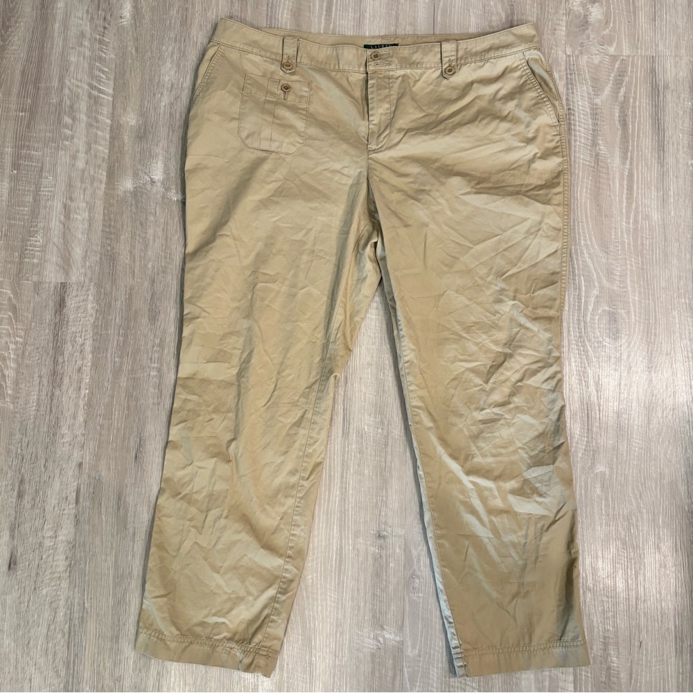 Lauren Ralph Lauren Khaki Pants Women’s Plus Size 18W Tan Lightweight High Rise